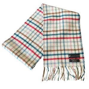 Amicale Cashmere multicolor plaid wool and cashmere fringe scarf luxury